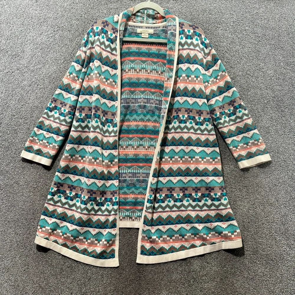 Natural Reflections Cardigan Sweater Women XL Aztec Southwestern Open Front‎